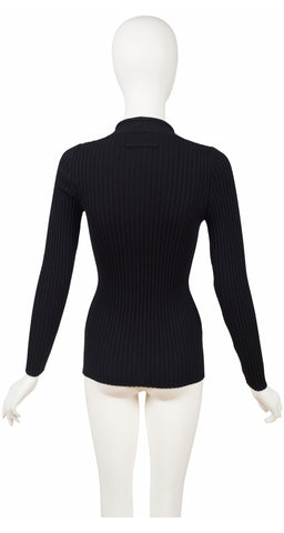 2000s Black Ribbed Wool Knotted Sweater