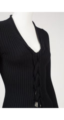 2000s Black Ribbed Wool Knotted Sweater