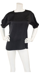 1980s Black Silk Blouse & Wool Skirt Set