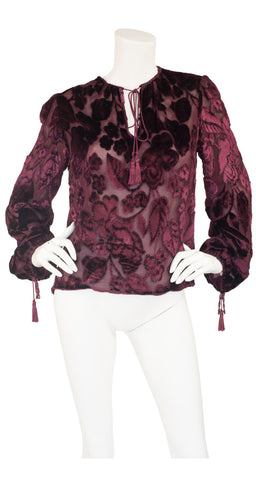1977 Documented Burgundy Devoré Tassel Blouse