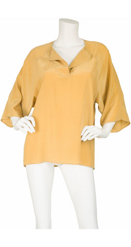 1970s Mustard Silk Wide Sleeve Blouse