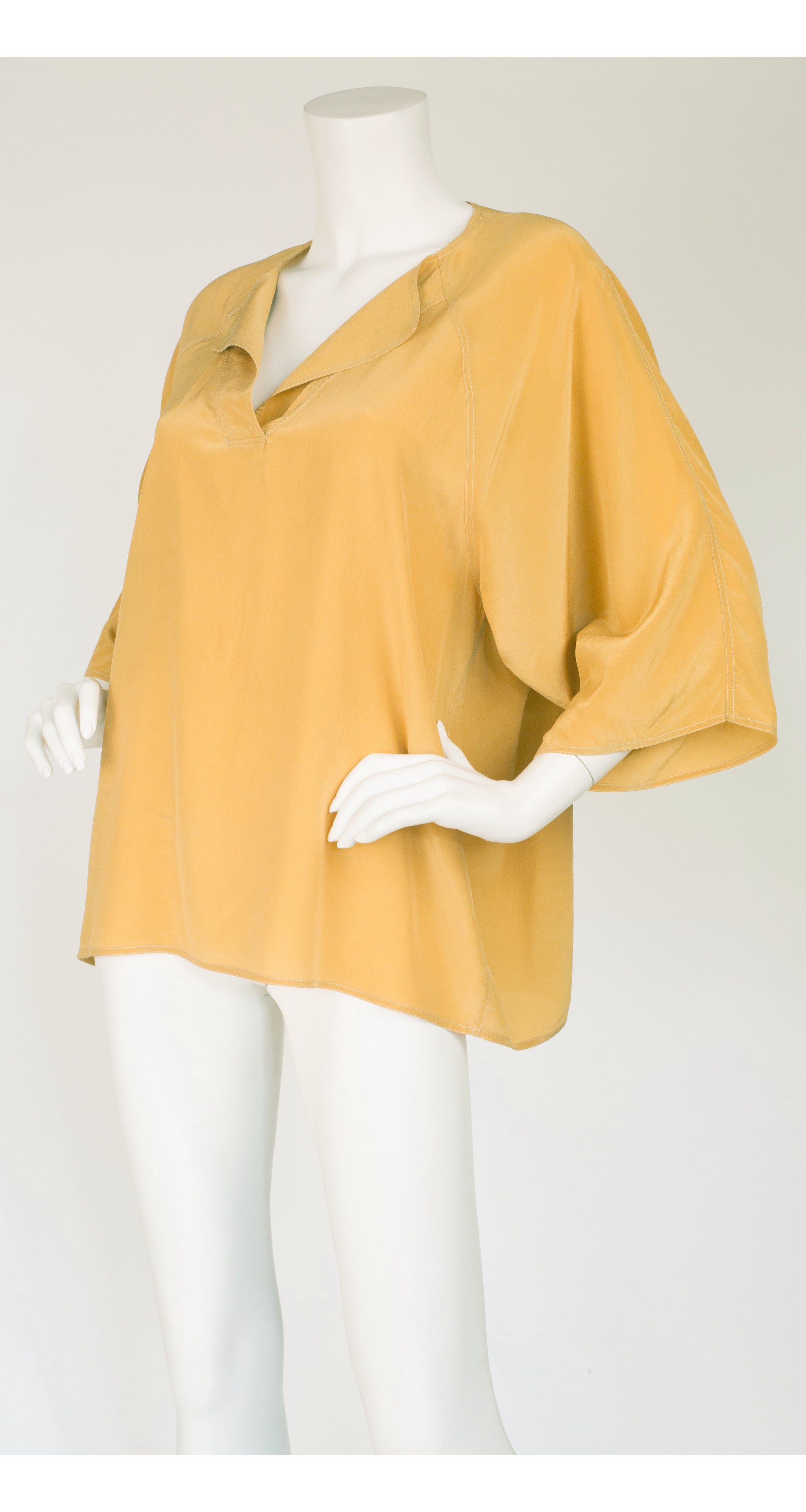 1970s Mustard Silk Wide Sleeve Blouse