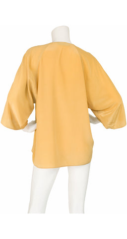 1970s Mustard Silk Wide Sleeve Blouse