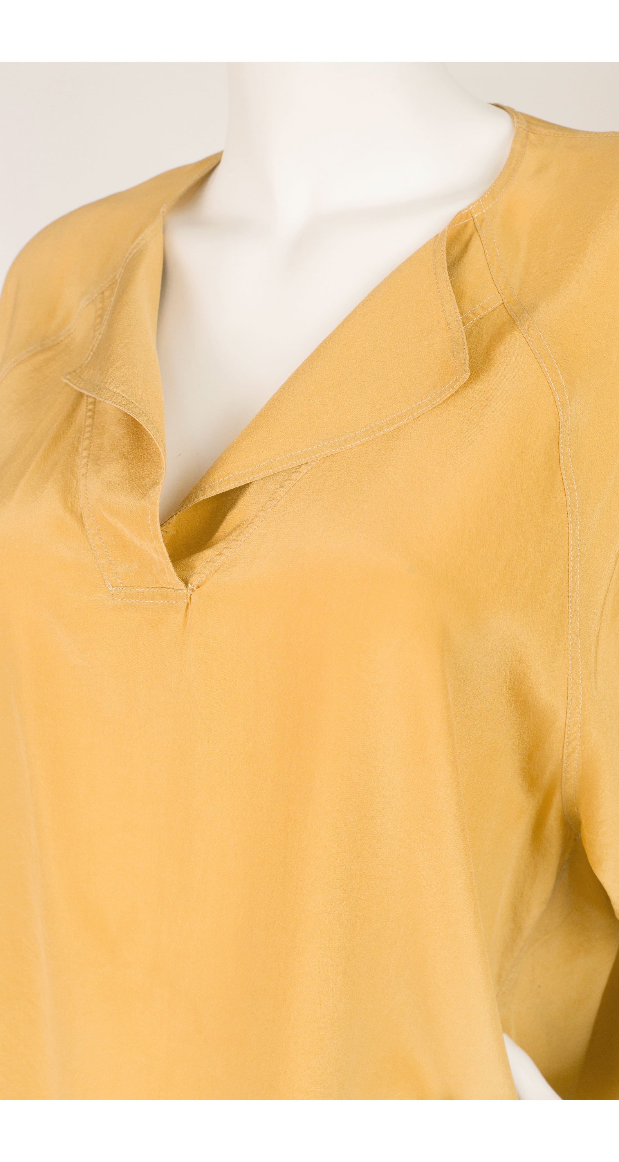 1970s Mustard Silk Wide Sleeve Blouse