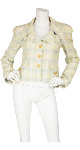 1990s Pastel Cotton Tweed Collared Jacket