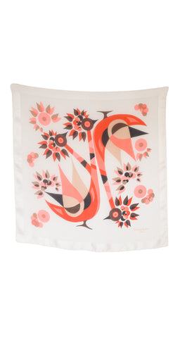 1960s Psychedelic Birds White Silk Chiffon Scarf