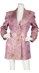 1990s Floral Metallic Purple Brocade Evening Coat
