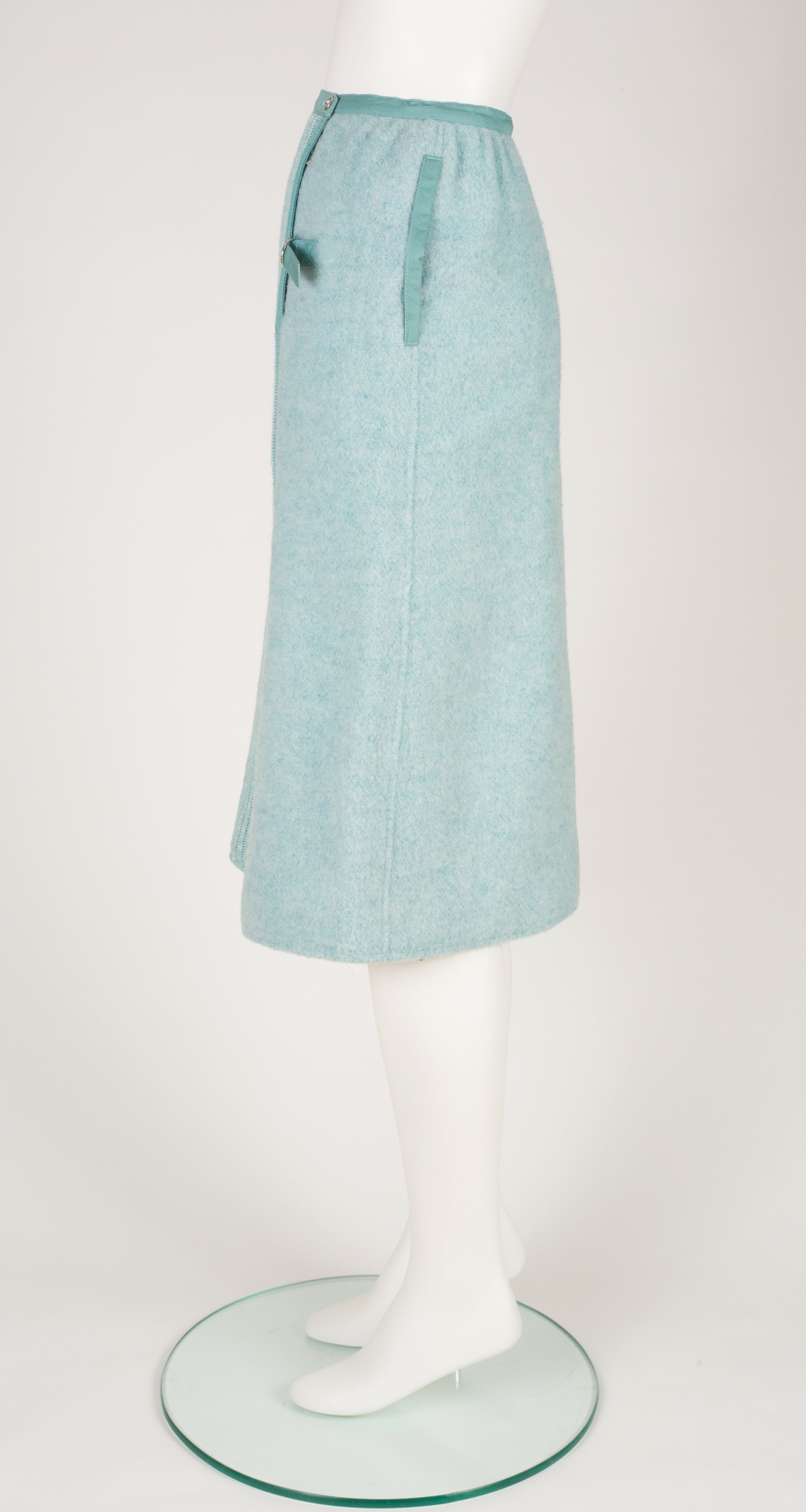 1970s Logo Blue Wool & Knit Skirt
