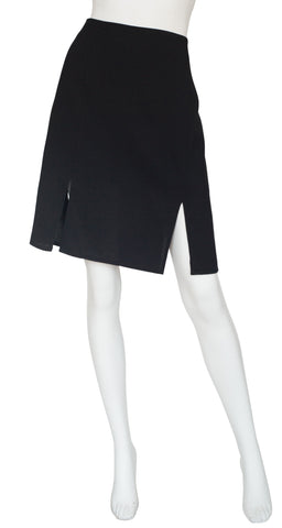 1990s Black Wool Slit High-Waisted Skirt