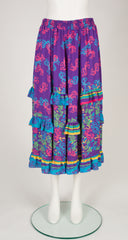 1980s Bow Novelty Print Ruffle Blouse & Skirt Set