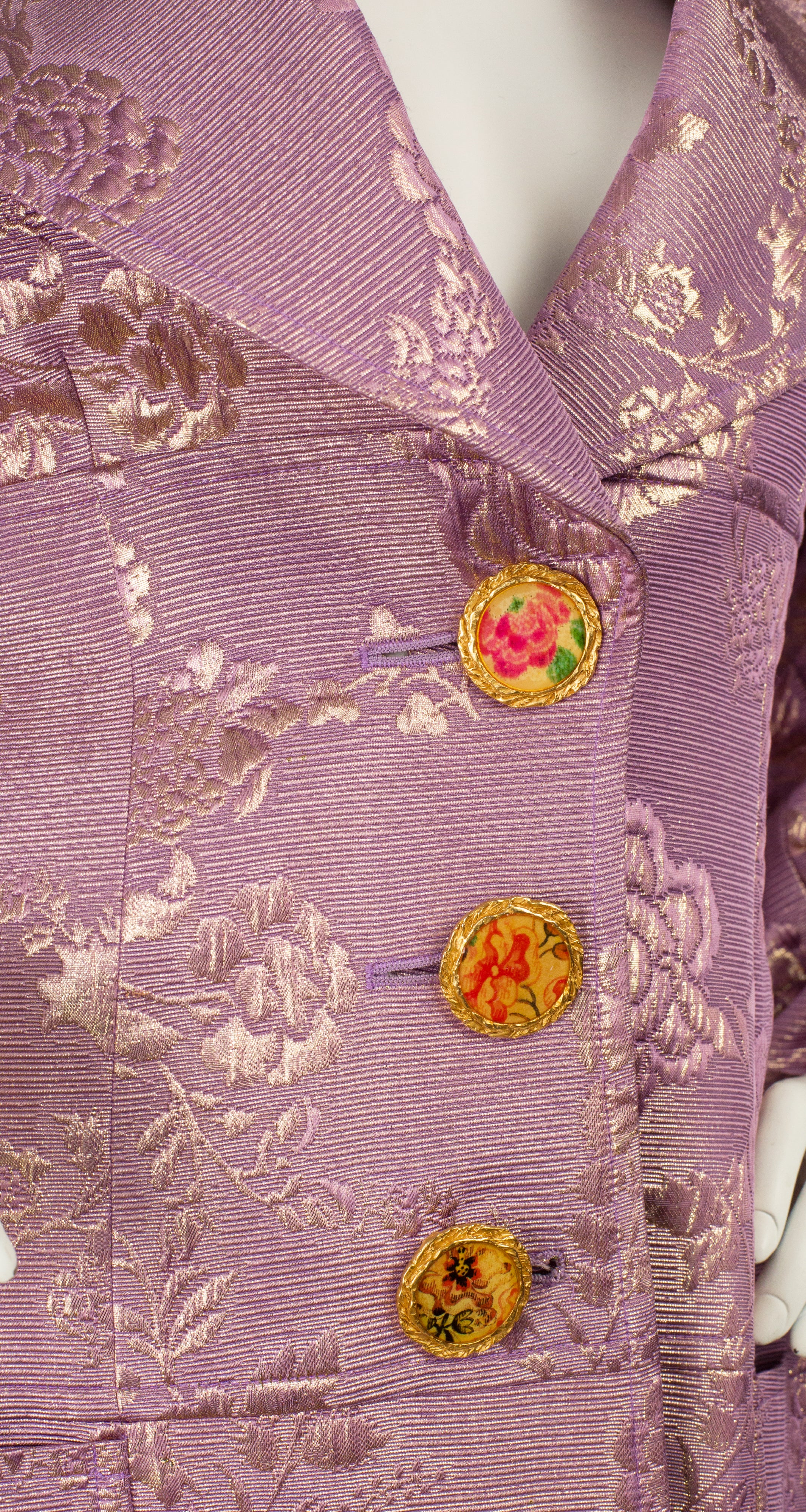 1994-95 Cruise Floral Metallic Purple Brocade Evening Coat