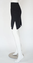 1990s Black Wool Slit High-Waisted Skirt