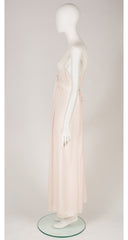 1980s Lace Trim Blush Plunge Neck Nightgown