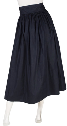 1980s Navy Cotton High-Waisted Midi Skirt