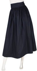1980s Navy Cotton High-Waisted Midi Skirt