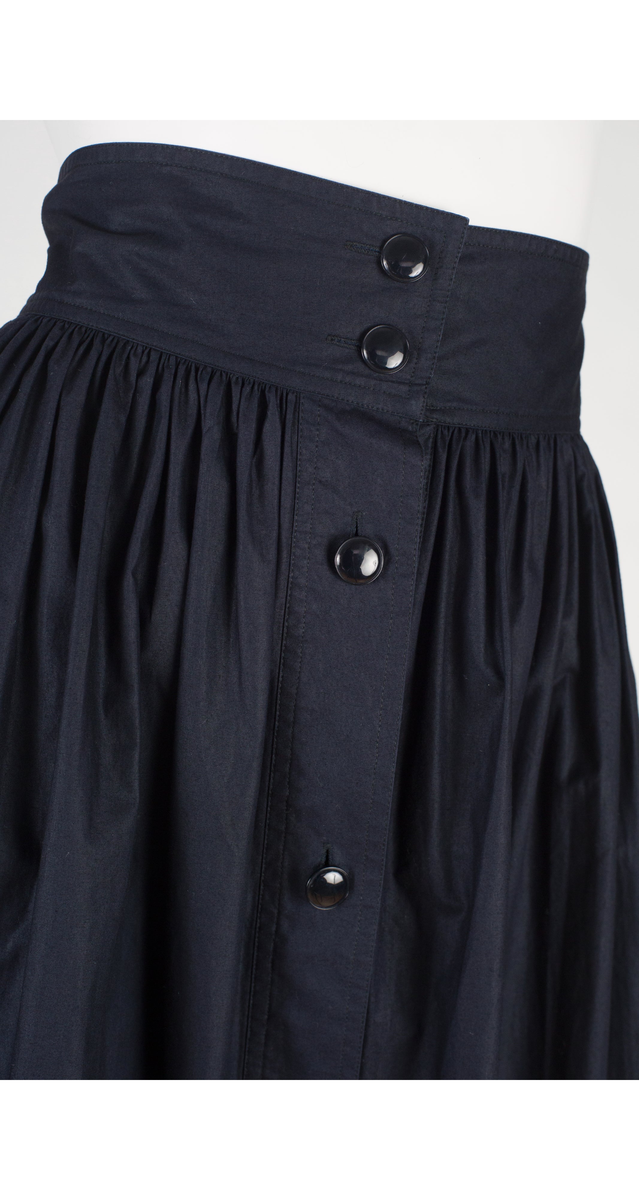 1980s Navy Cotton High-Waisted Midi Skirt