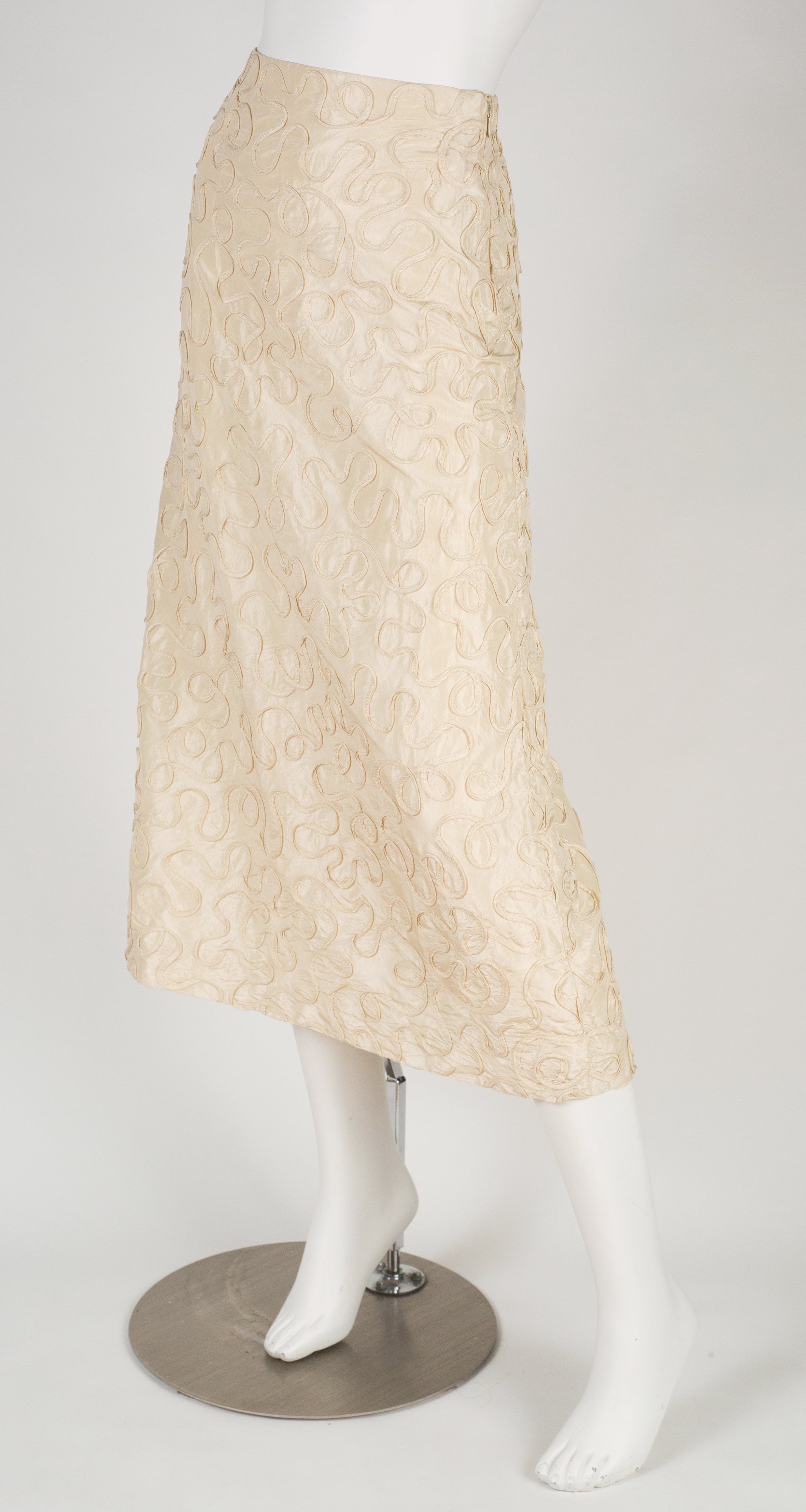 1999 S/S Appliquéd Cream Silk Taffeta Midi Skirt
