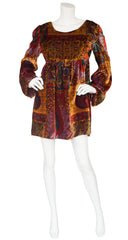 1960s Indian Rayon Velvet Mini Dress