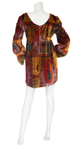 1960s Indian Rayon Velvet Mini Dress