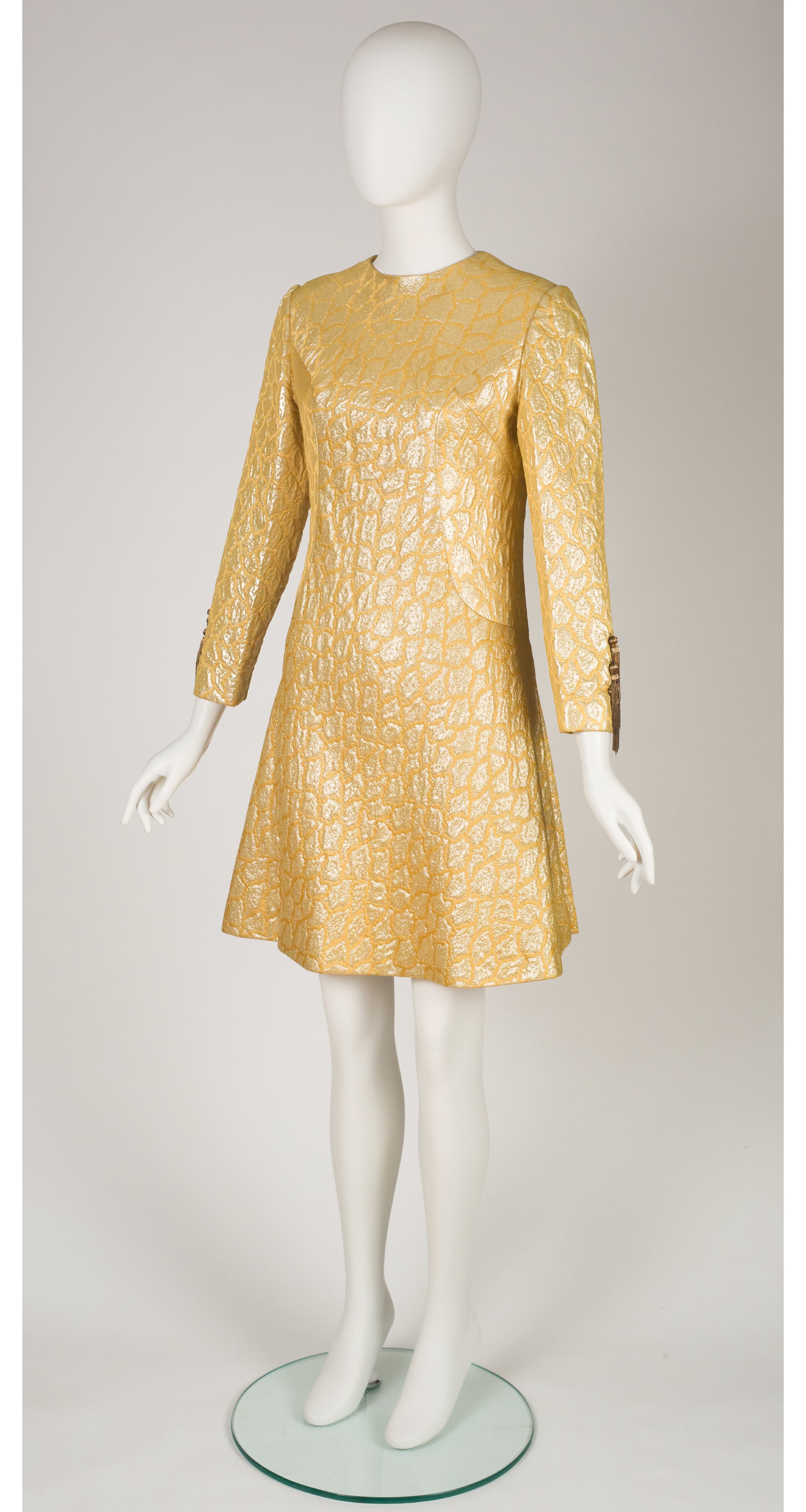 Mort Schrader 1960s Mod Gold Brocade Tassel Sleeve Cocktail Dress Featherstone Vintage Mort Schrader 1960s Mod Gold Brocade Tassel Sleeve Cocktail Dress Featherstone Vintage