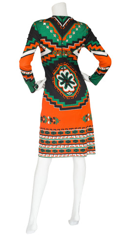 1970s Italian Psychedelic Print Jersey Dress