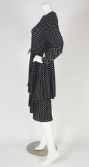 1980s Black & White Polka-Dot Pleated Dress