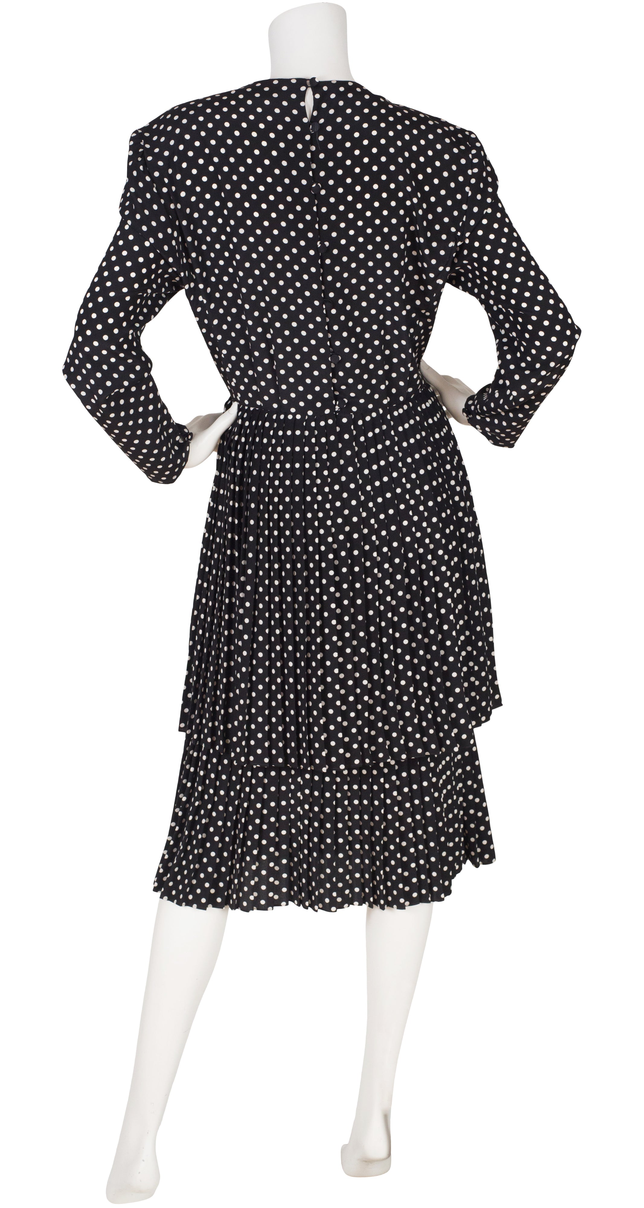 1980s Black & White Polka-Dot Pleated Dress