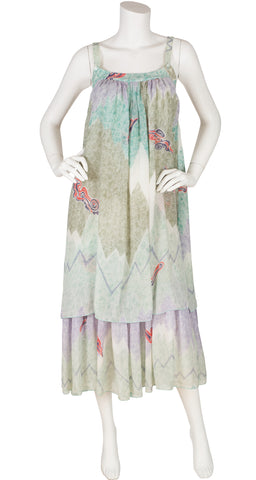 1980s Gradient Viscose Voile Tiered Sundress