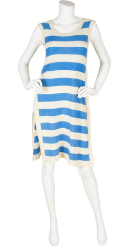 1976 S/S Runway Blue & Cream Striped Wool Tunic Dress