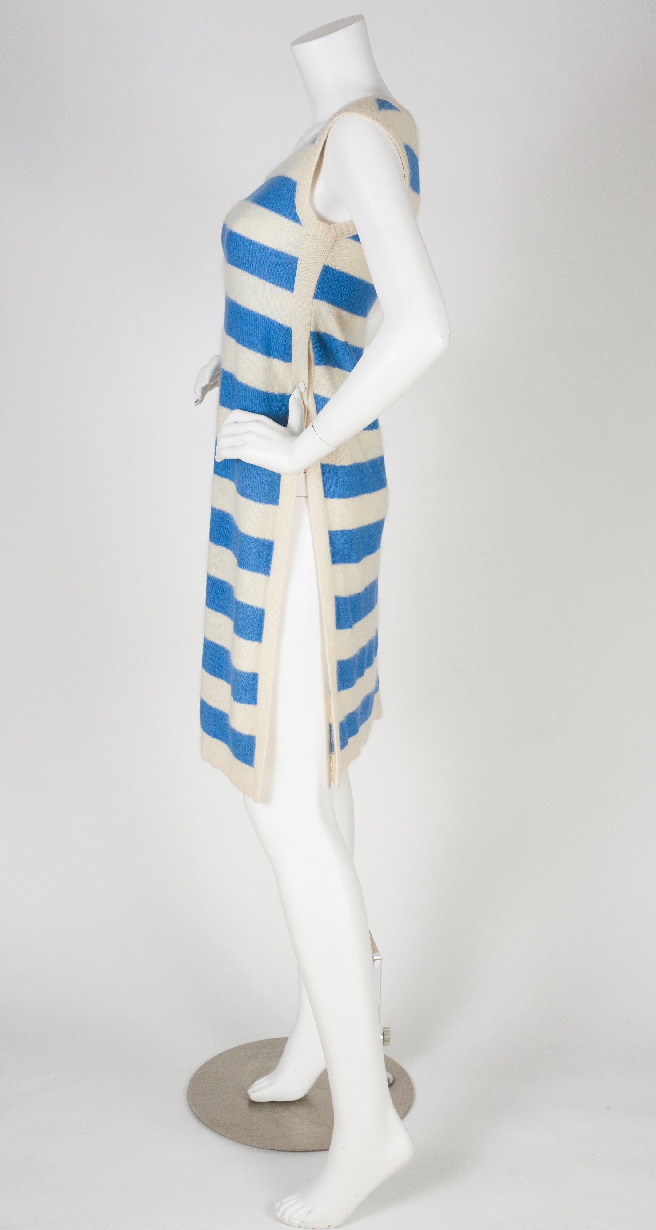 1976 S/S Runway Blue & Cream Striped Wool Tunic Dress