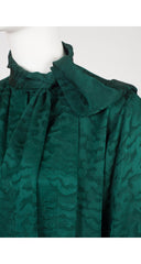 1980s Green Silk Jacquard Tie-Neck Blouse