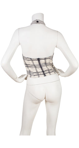 1980s Plaid Linen Jabot Corset Bustier Top