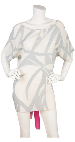 1980s Leaf Print Silk Crêpe de Chine Tie Tunic Top