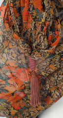 1989 F/W Runway Floral Silk Chiffon Tassel Shawl
