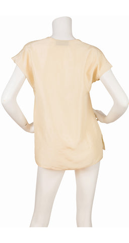 1980s Cream Raw Silk Cap Sleeve Top