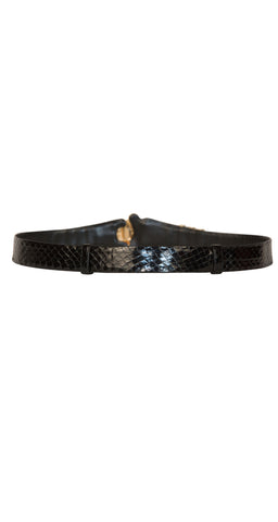 1980s Lion's Head Black Snakeskin Belt