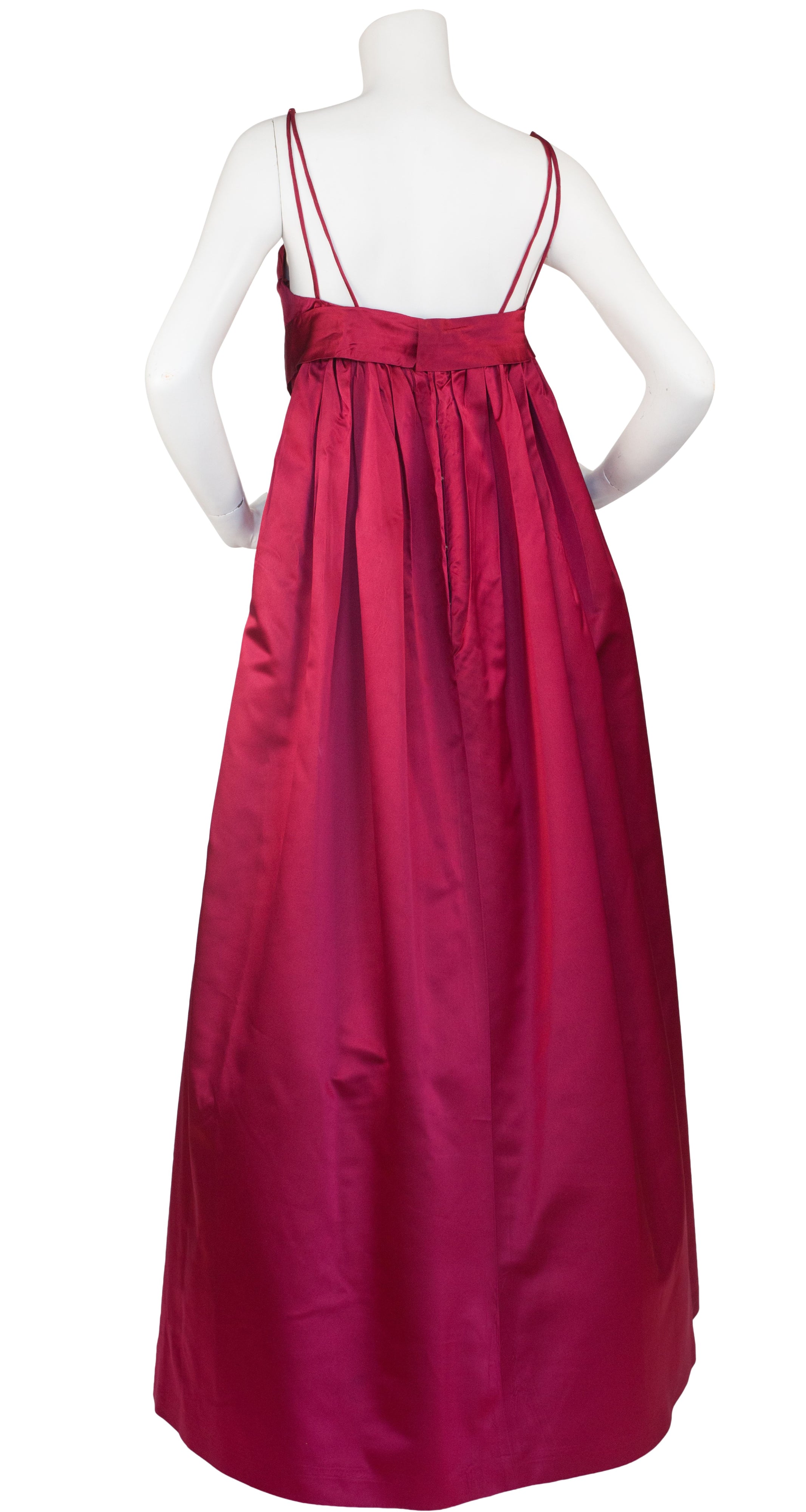 1950s Magenta Silk Satin Flower Appliqué Gown