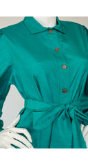 1980s Green Balloon Sleeve Shirt Dress
