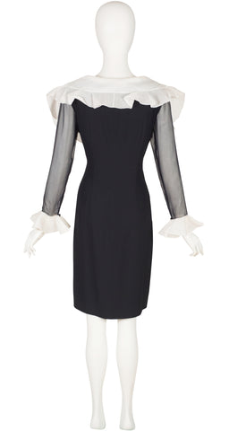 1991 S/S White Silk Organza Collar Black Crepe Dress