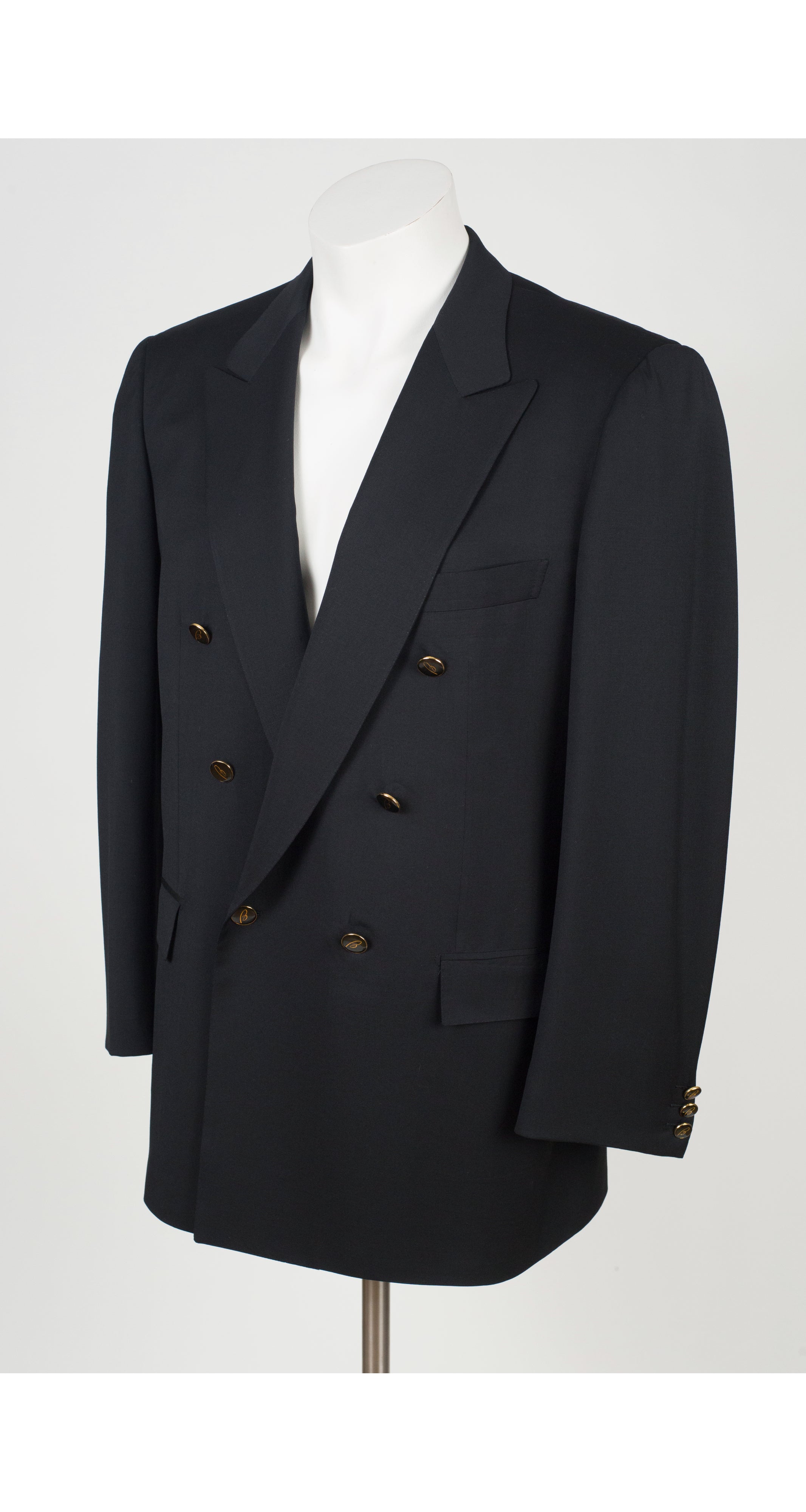 1990s Men's "Tiberio" Black Wool Double-Breasted Suit Jacket