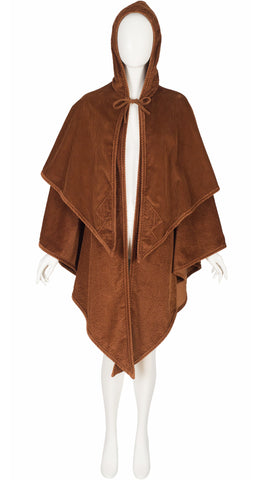 1980s Brown Corduroy Tiered Hooded Cape