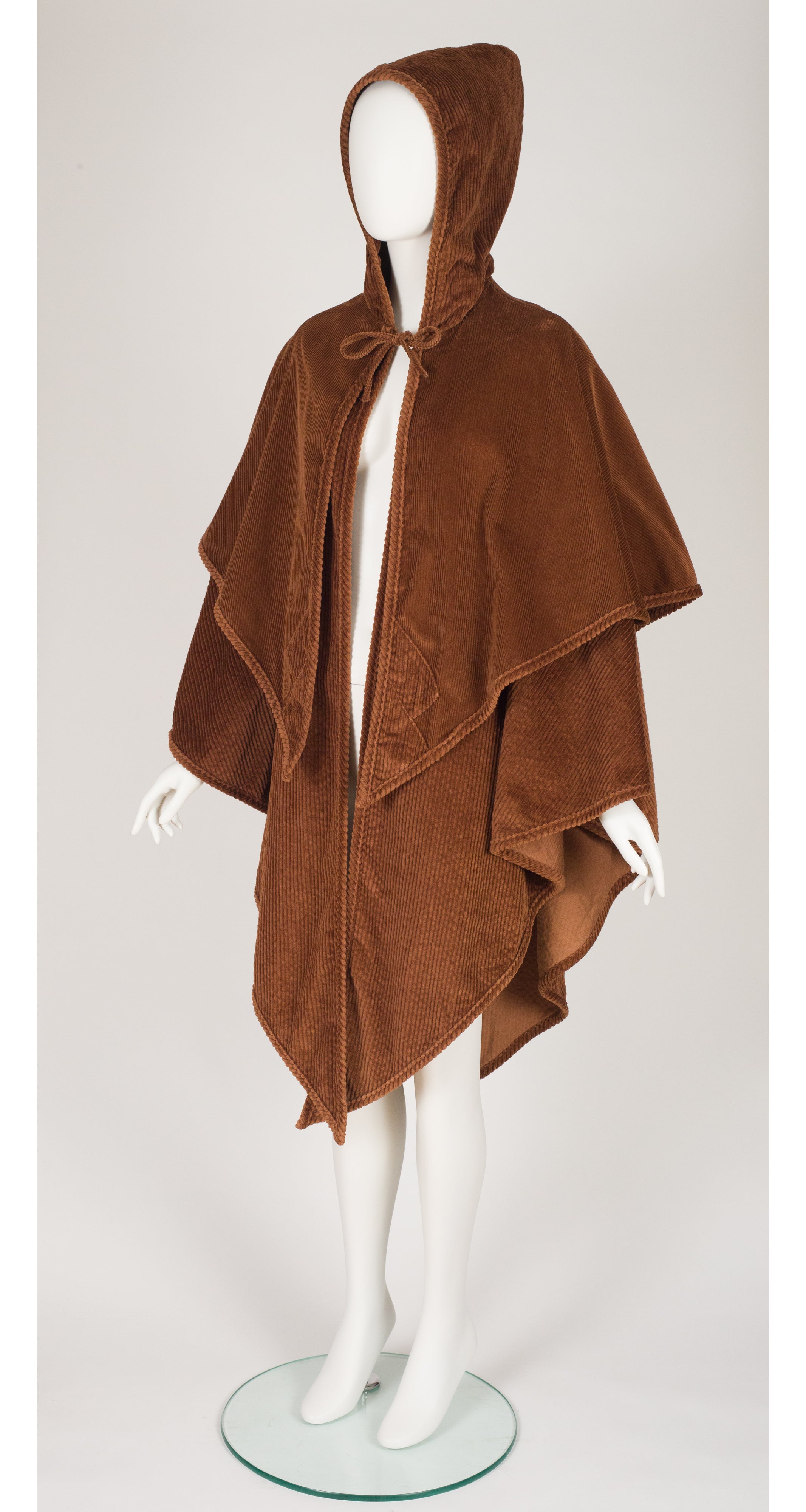 1980s Brown Corduroy Tiered Hooded Cape