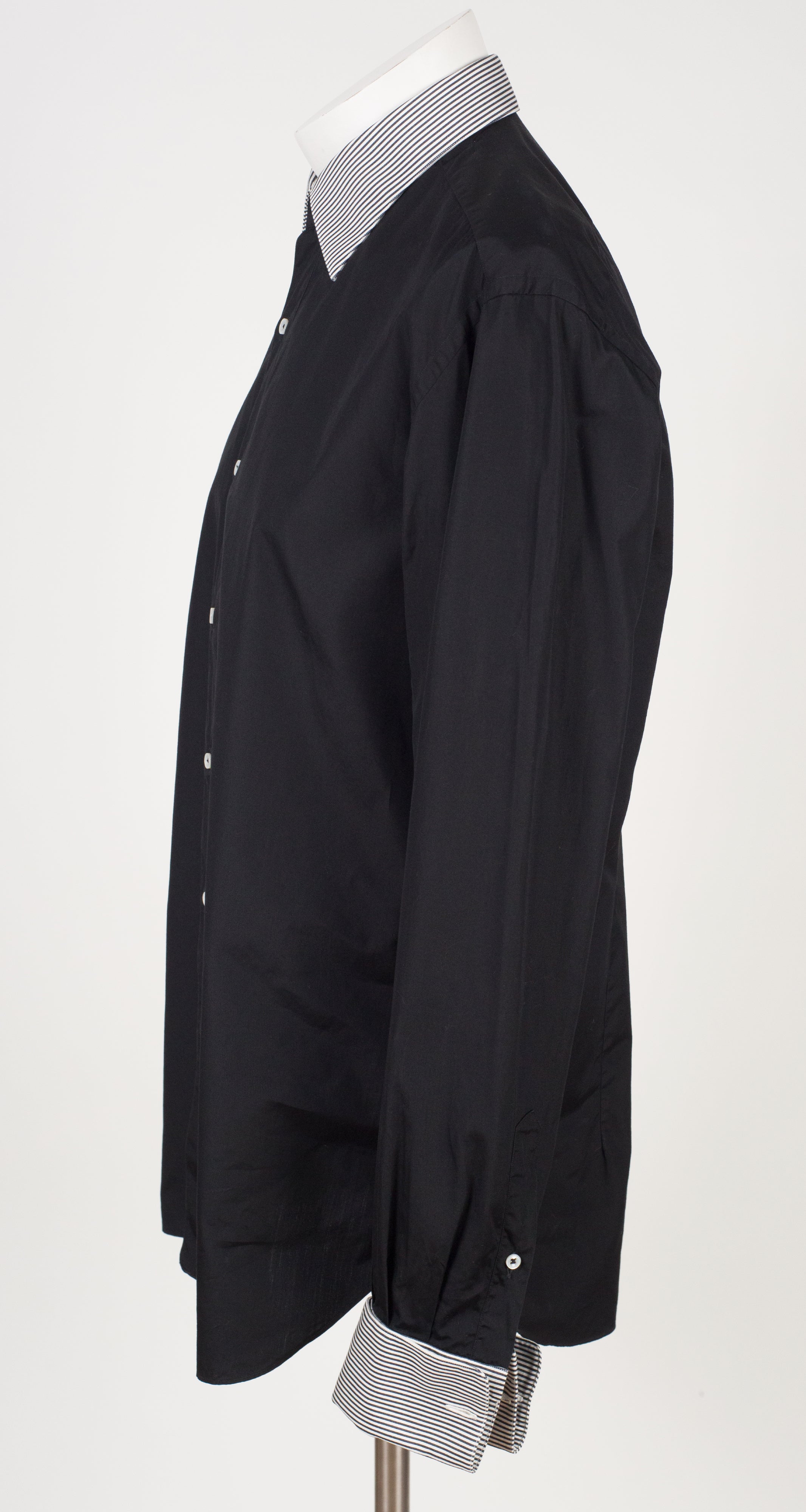 1990s Men's Striped Black & White Cotton French Cuff Dress Shirt
