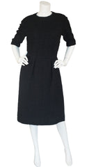 1960s Demi-Couture Black Bouclé Wool Dress