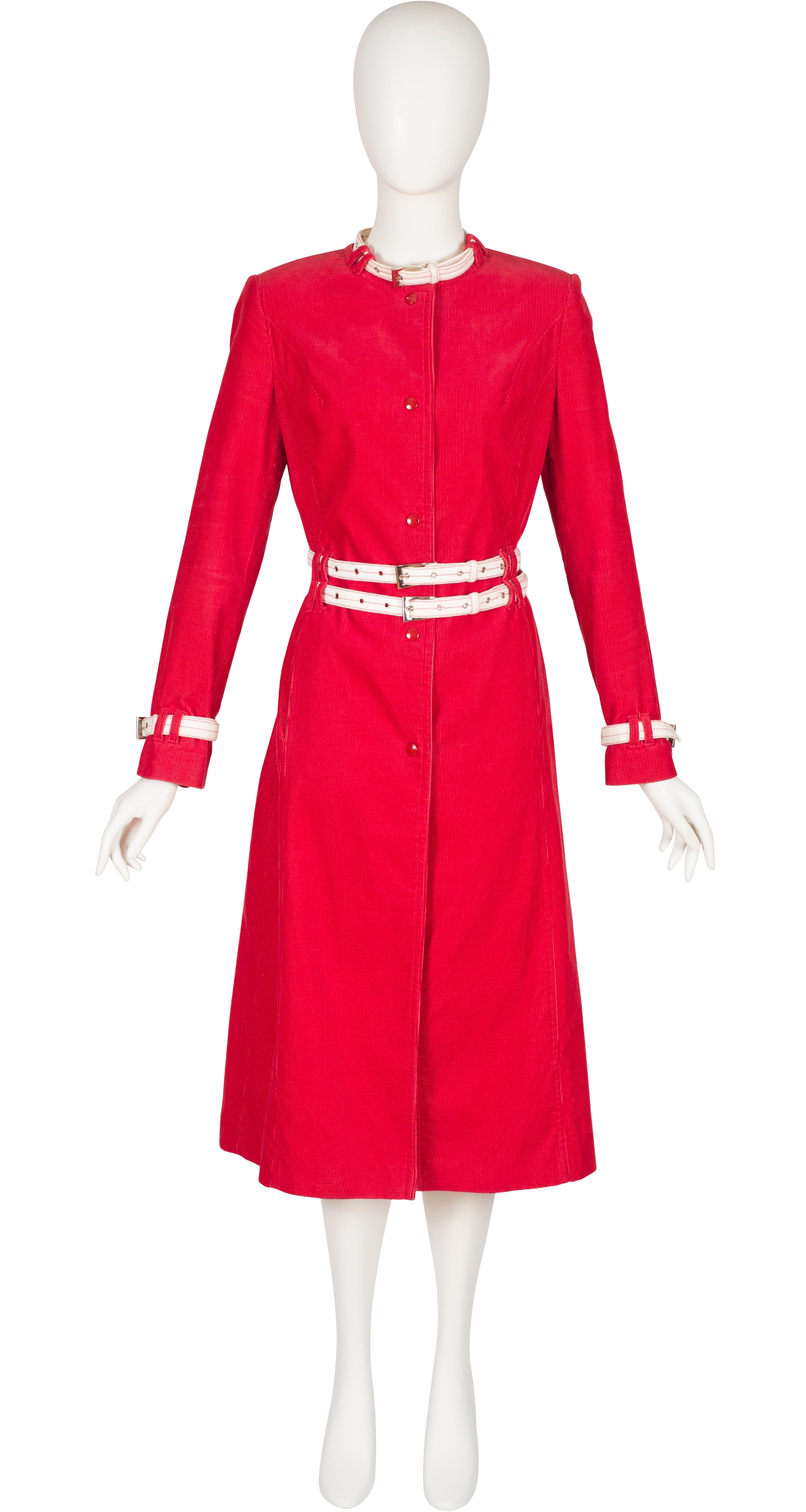 2000s Cheap and Chic Red Cotton Corduroy Buckle Coat