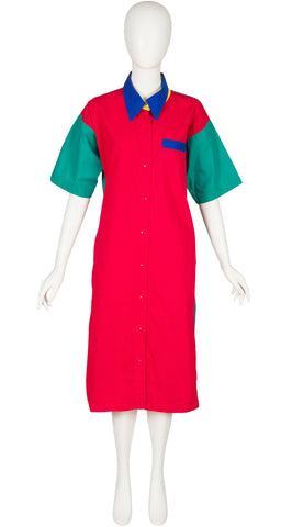 1988 S/S Documented Color Block Cotton Shirt Dress