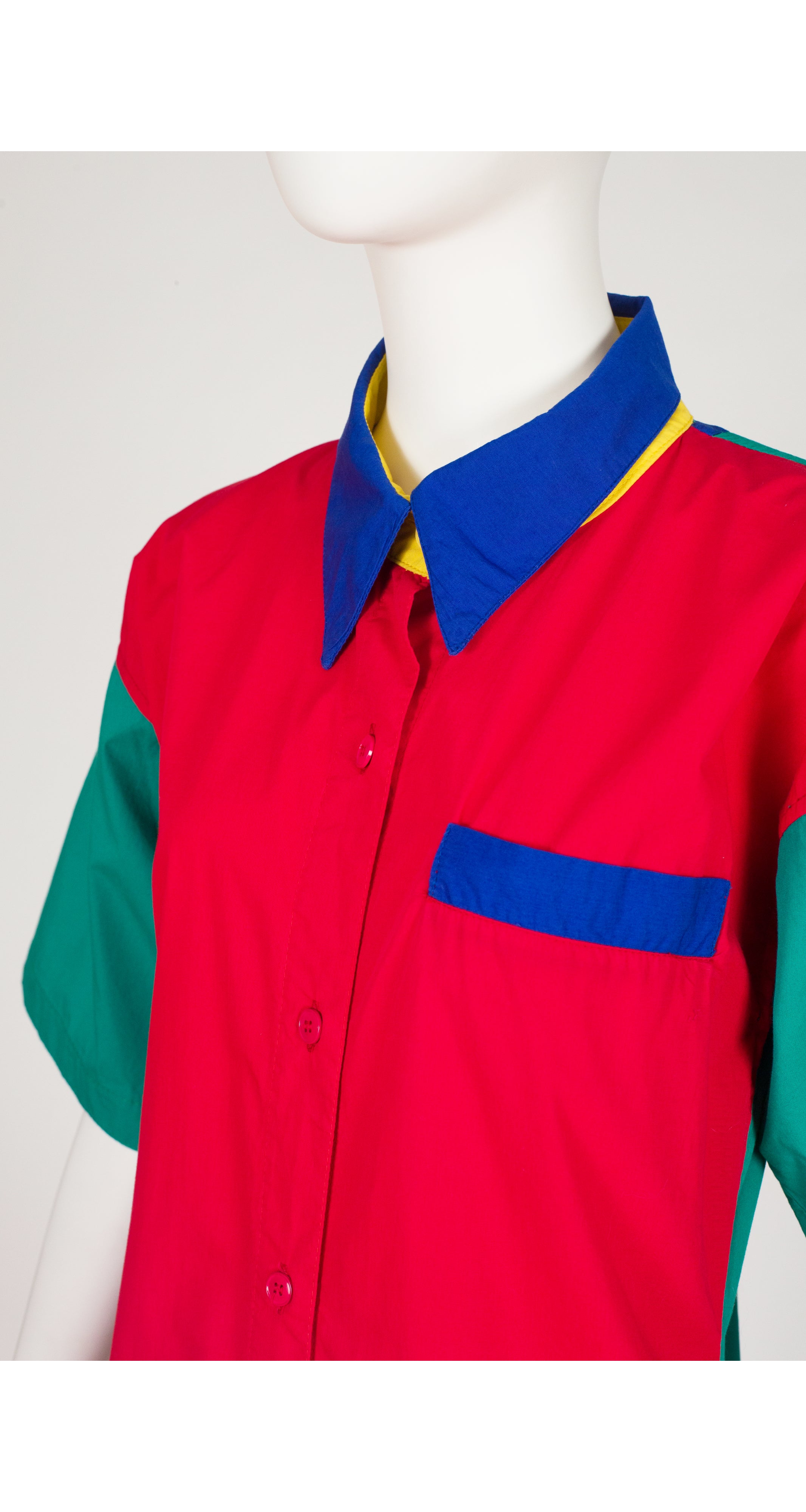 1988 S/S Documented Color Block Cotton Shirt Dress