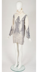 1980s Fox Stole Print Cream Angora Turtleneck Sweater Dress