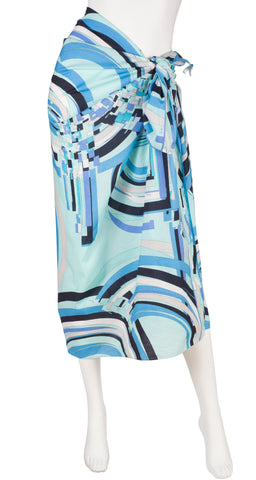 2000s Blue Geometric Print Cotton Beach Pareo