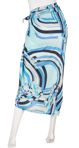 2000s Blue Geometric Print Cotton Beach Pareo